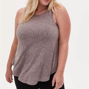 PEBBLE GREY ABSTRACT FLORAL STUDIO KNIT HIGH NECK TANK